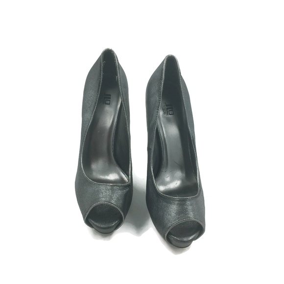 JLO Metallic Gray Shiny platform open toe heels - Picture 1 of 7